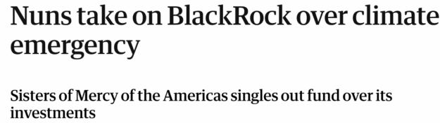 newspaper headline on nuns taking on BlackRock over climate 